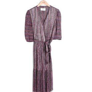 Ba&sh Rainbow Metallic Shimmer Boho/Coastal/ Festival Wrap Dress